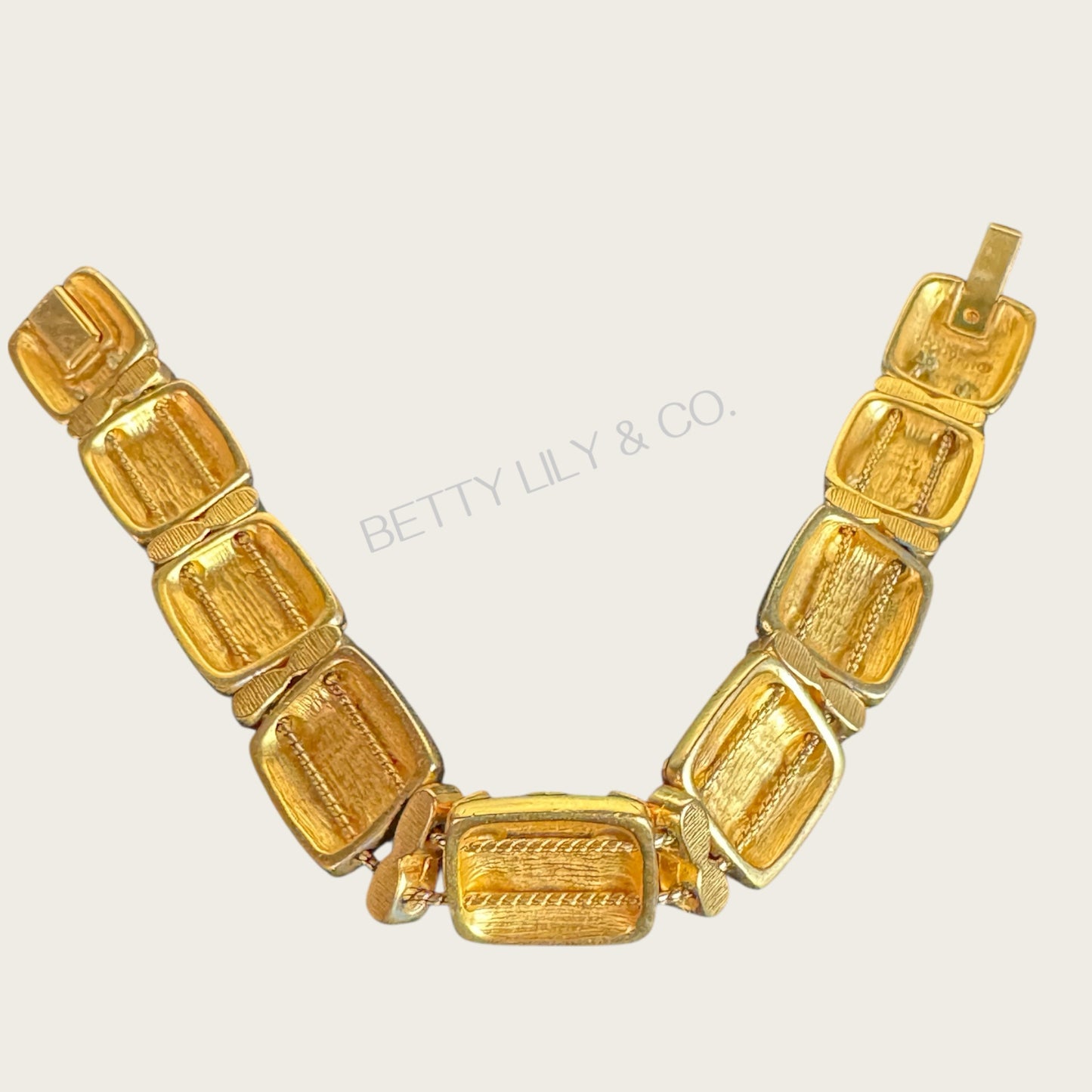 Signed MMA USA Enamel & Glass Cabochon Panel Bracelet – Multi-Color Articulated Design