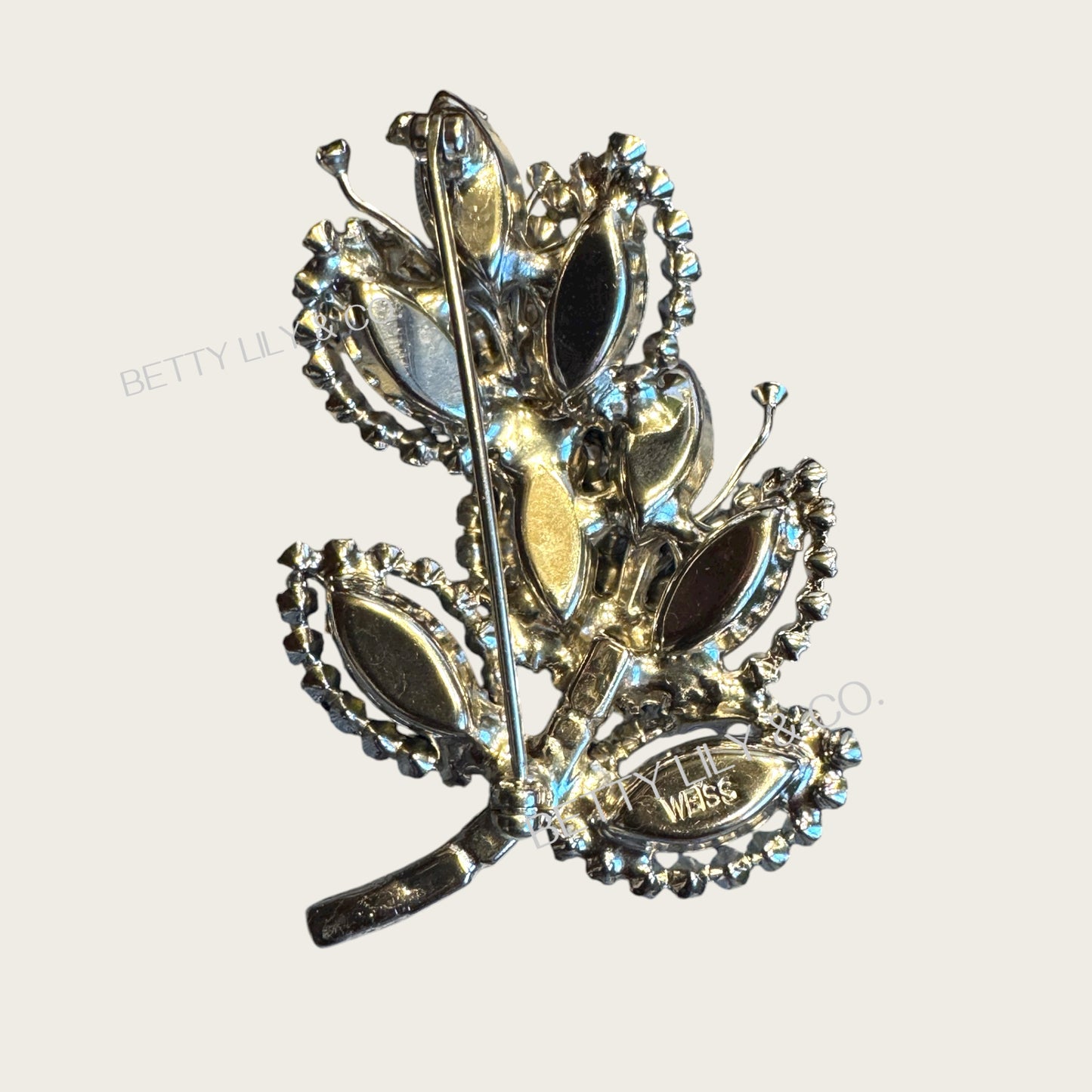 Vintage Weiss Aurora Borealis Four-Piece Parure – Necklace, Clip Earrings & Dual Brooch Set – Mid-Century AB Navette & Rivoli – Signed