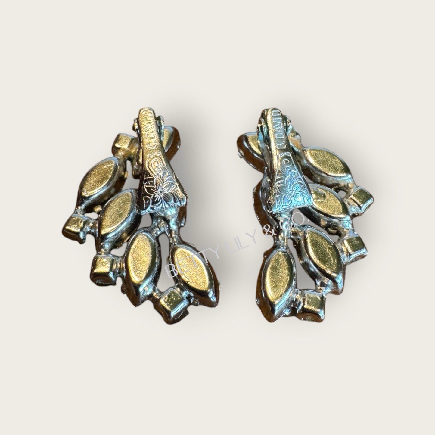 Vintage 1950s B. David Amethyst & Pale Lavender Rhinestone Parure – Rhodium-Plated Necklace & Earring Set – Signed Mid-Century Couture Jewelry