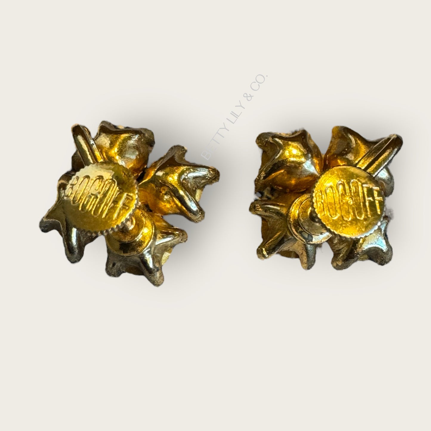 Vintage 1950s Bogoff Amber & Smoky Rhinestone Parure – Signed Necklace & Earrings in Gold-Tone Mid-Century Glamour