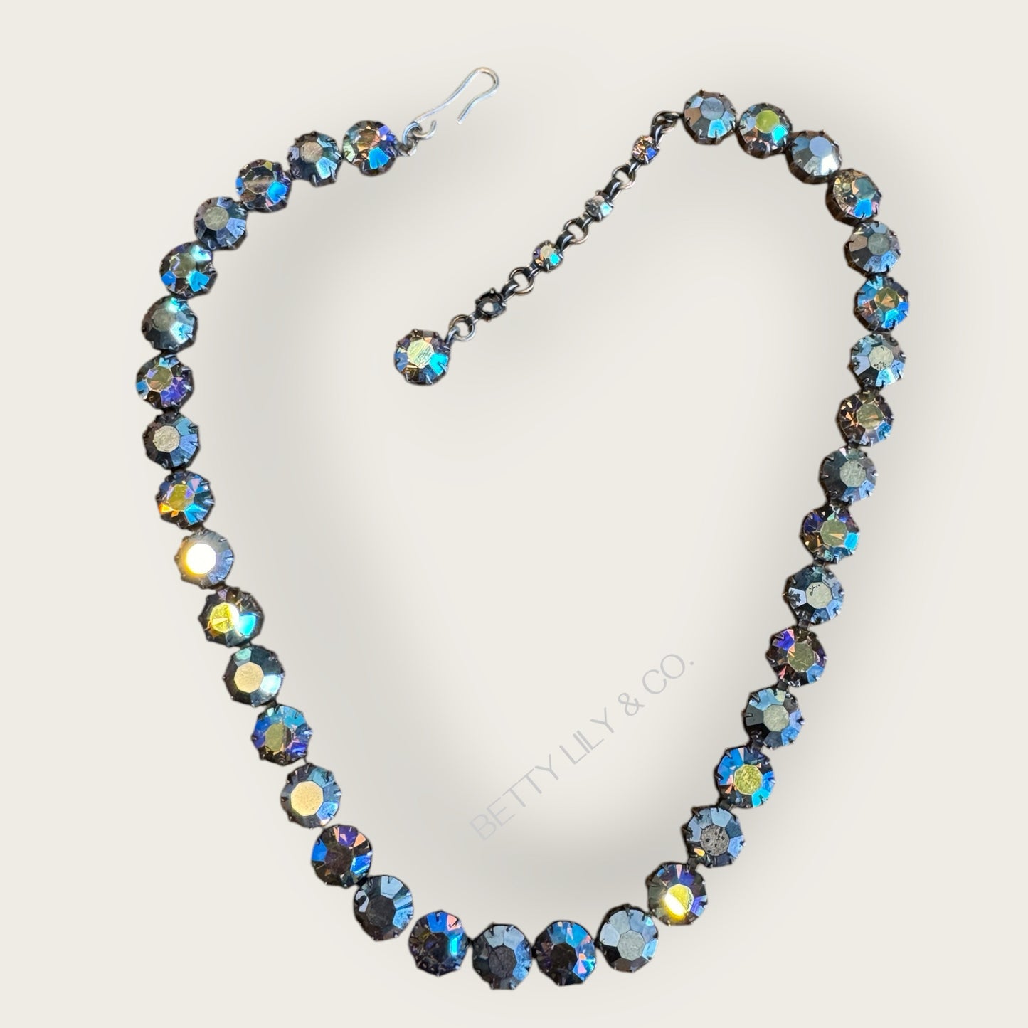 Vintage Made in Austria Smoky Gray Aurora Borealis Crystal Choker Necklace