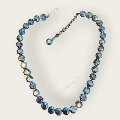Vintage Made in Austria Smoky Gray Aurora Borealis Crystal Choker Necklace