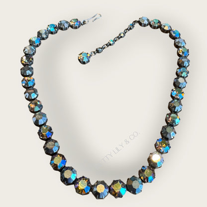 Vintage Made in Austria Smoky Gray Aurora Borealis Crystal Choker Necklace