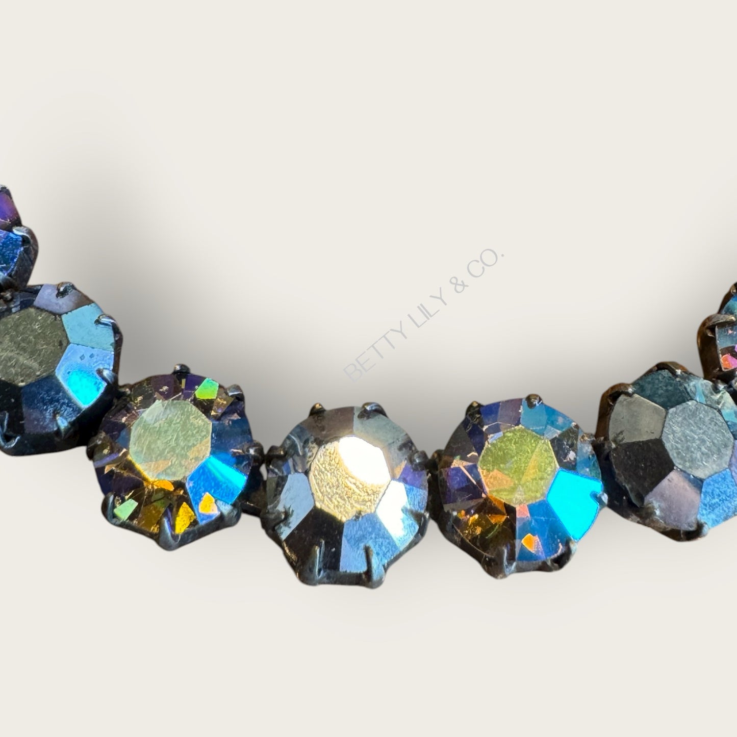 Vintage Made in Austria Smoky Gray Aurora Borealis Crystal Choker Necklace