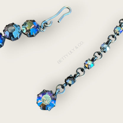 Vintage Made in Austria Smoky Gray Aurora Borealis Crystal Choker Necklace