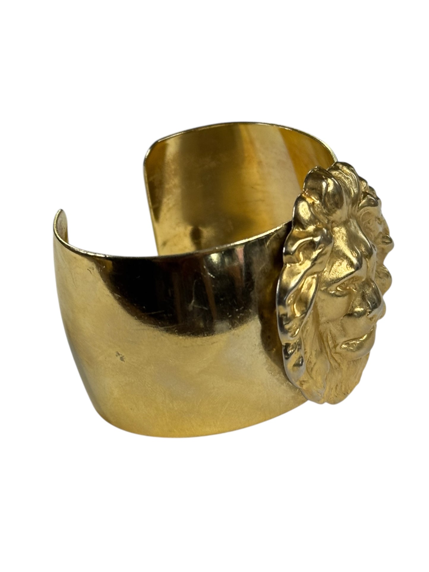 Bold Vintage Gold-Tone Lion Head Cuff Bracelet – Regal Statement Piece