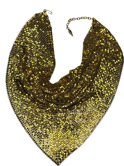Vintage Whiting & Davis Gold Mesh Bib Necklace – 1970s Couture Statement Collar, Signed