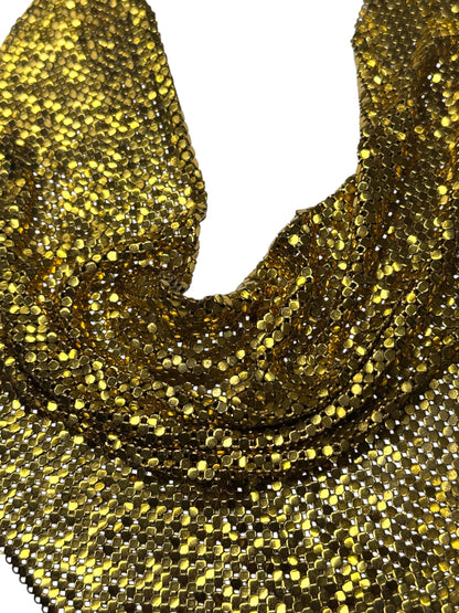 Vintage Whiting & Davis Gold Mesh Bib Necklace – 1970s Couture Statement Collar, Signed