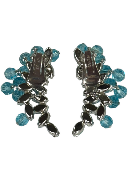 Vintage 1950s Signed Weiss Aqua Opaline Rhinestone Parure – Necklace, Bracelet & Earrings Set