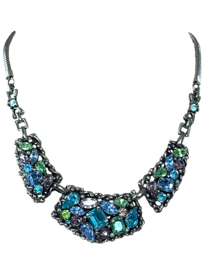 Vintage Signed Barclay Uranium Rhinestone Parure – Hollywood Regency Necklace, Bracelet & Earrings Set