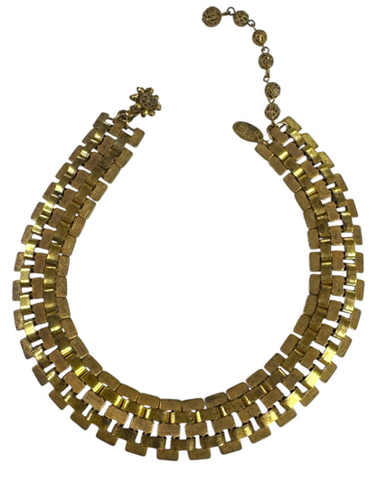 Rare 1950s Miriam Haskell Gold Gilt Chunky Link Choker – Signed Vintage Statement Necklace