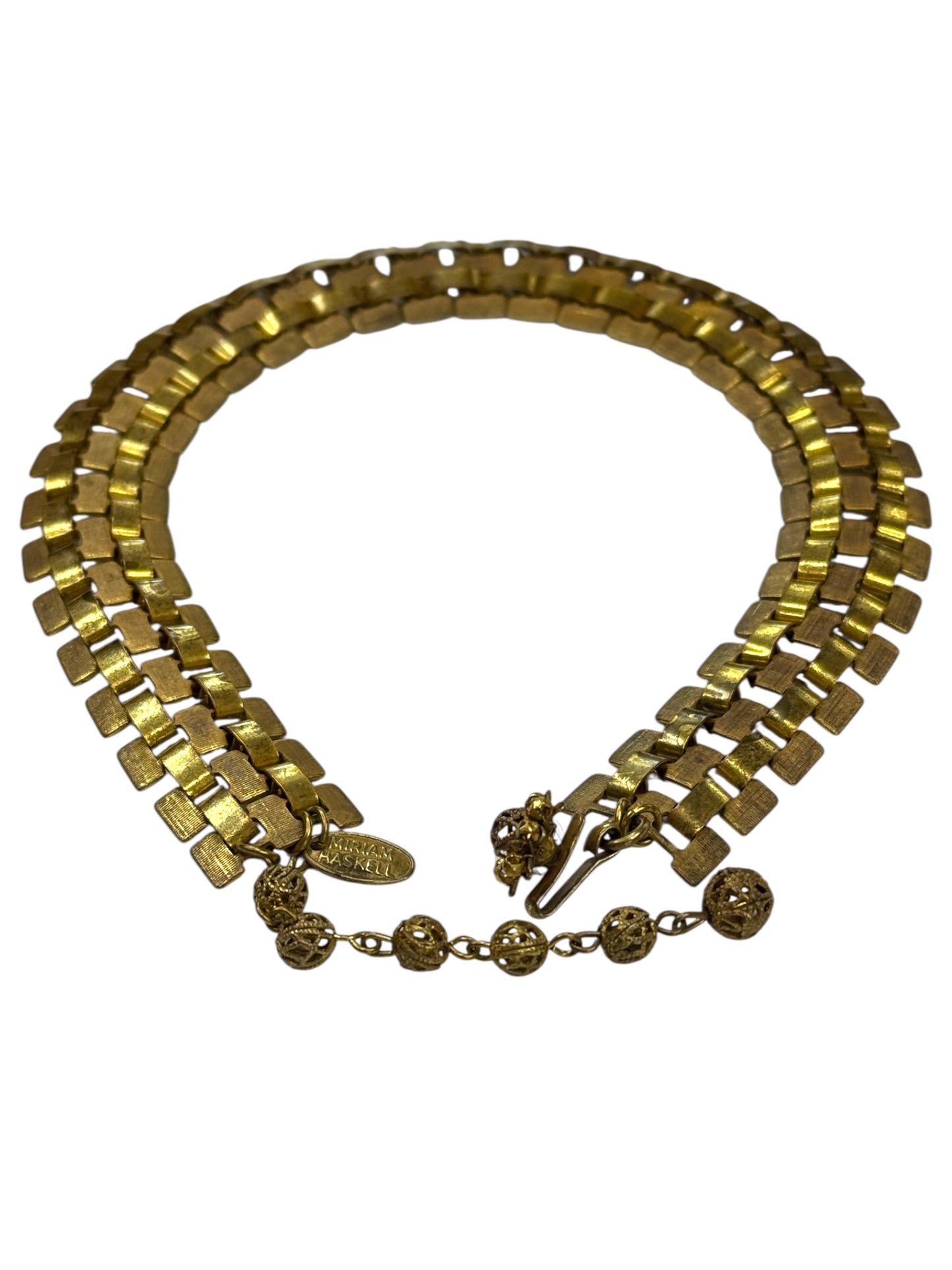 Rare 1950s Miriam Haskell Gold Gilt Chunky Link Choker – Signed Vintage Statement Necklace