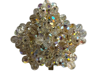Vintage 1950s Aurora Borealis Crystal Maple Leaf Brooch – Gold-Tone Setting
