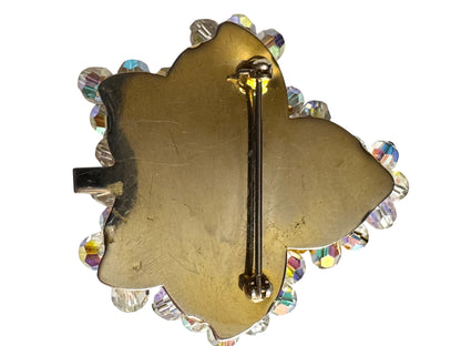 Vintage 1950s Aurora Borealis Crystal Maple Leaf Brooch – Gold-Tone Setting