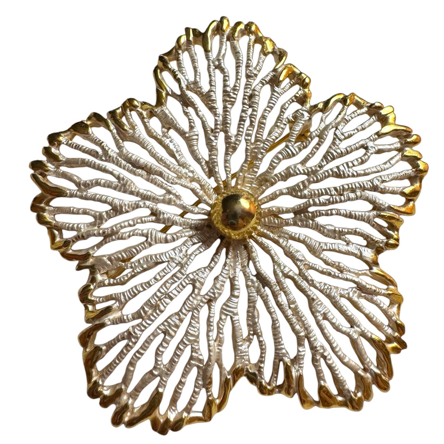 Vintage Signed Pastelli Gold & Satin Silver Flower Brooch – Round Floral Pin