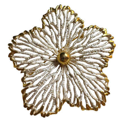 Vintage Signed Pastelli Gold & Satin Silver Flower Brooch – Round Floral Pin