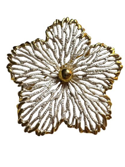 Vintage Signed Pastelli Gold & Satin Silver Flower Brooch – Round Floral Pin