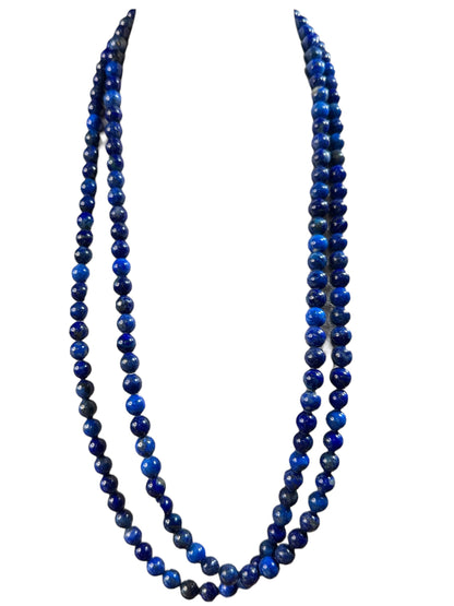 Vintage 52-Inch Lapis Lazuli Necklace – 8mm Natural Stone Beads with 925 Sterling Silver Clasp