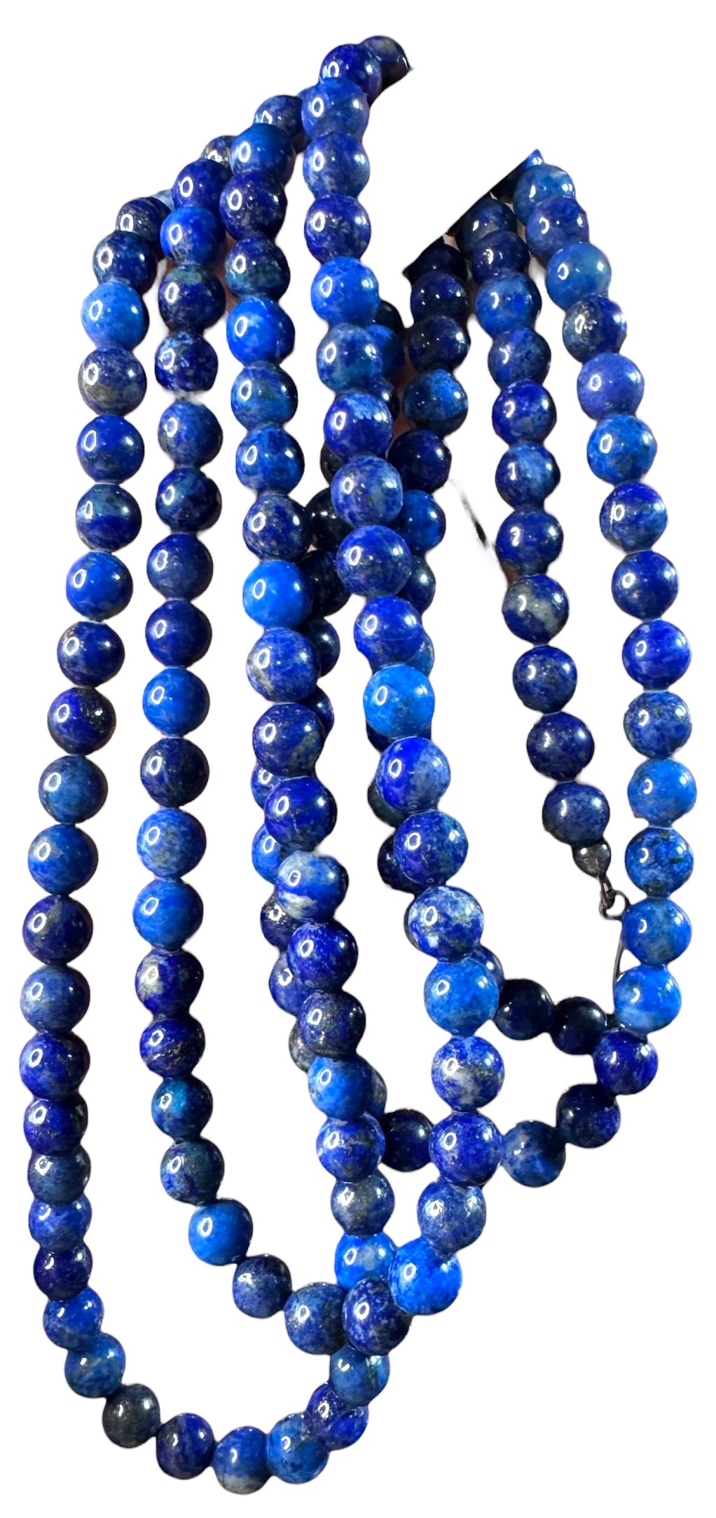 Vintage 52-Inch Lapis Lazuli Necklace – 8mm Natural Stone Beads with 925 Sterling Silver Clasp