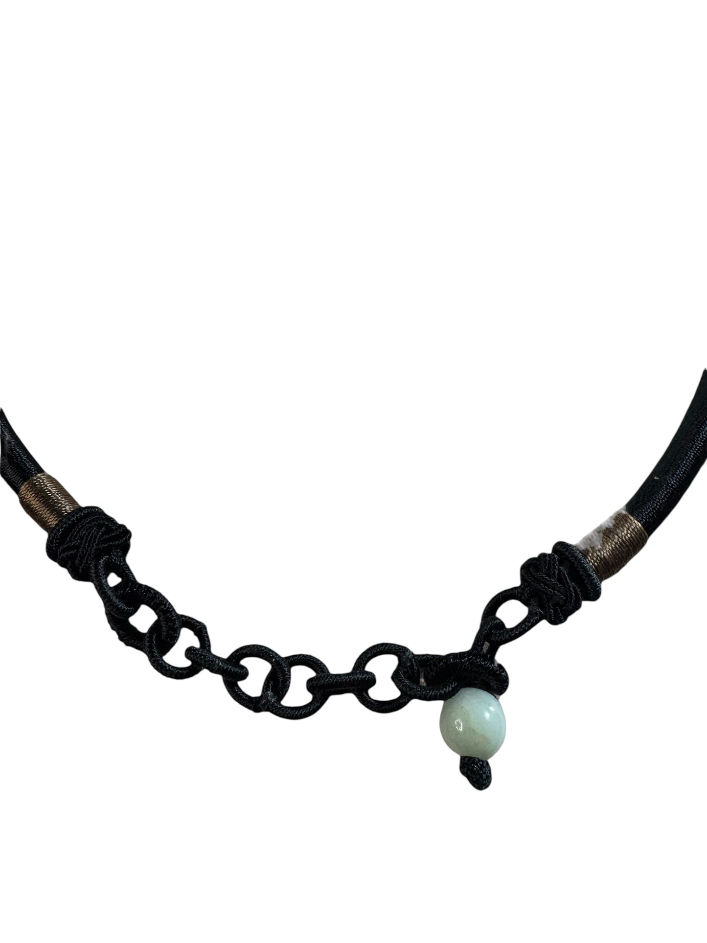 Natural Garnet Cabochon Choker Necklace with Silk Cord & Jadeite Bead Closure – 18” Adjustable