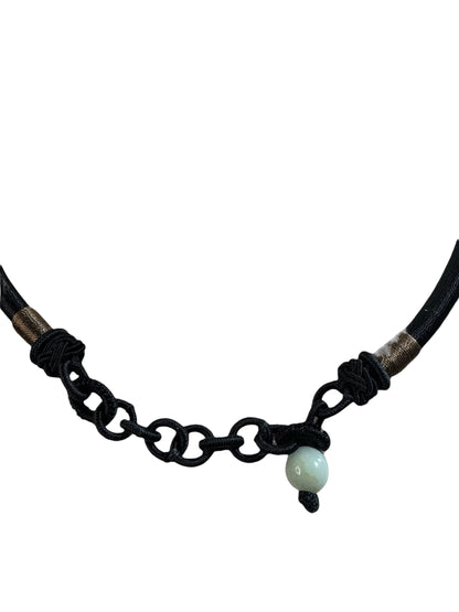 Natural Garnet Cabochon Choker Necklace with Silk Cord & Jadeite Bead Closure – 18” Adjustable