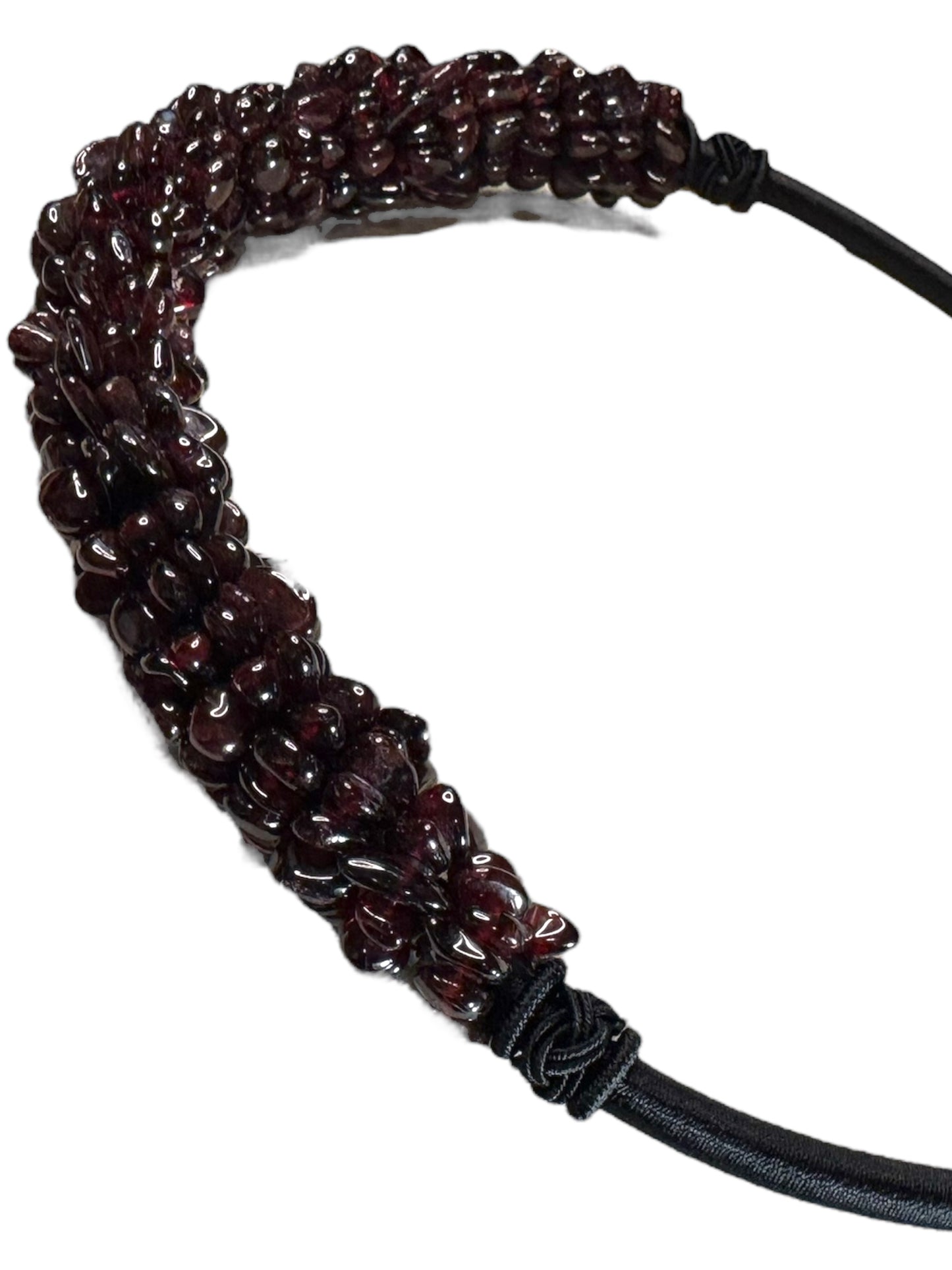 Natural Garnet Cabochon Choker Necklace with Silk Cord & Jadeite Bead Closure – 18” Adjustable