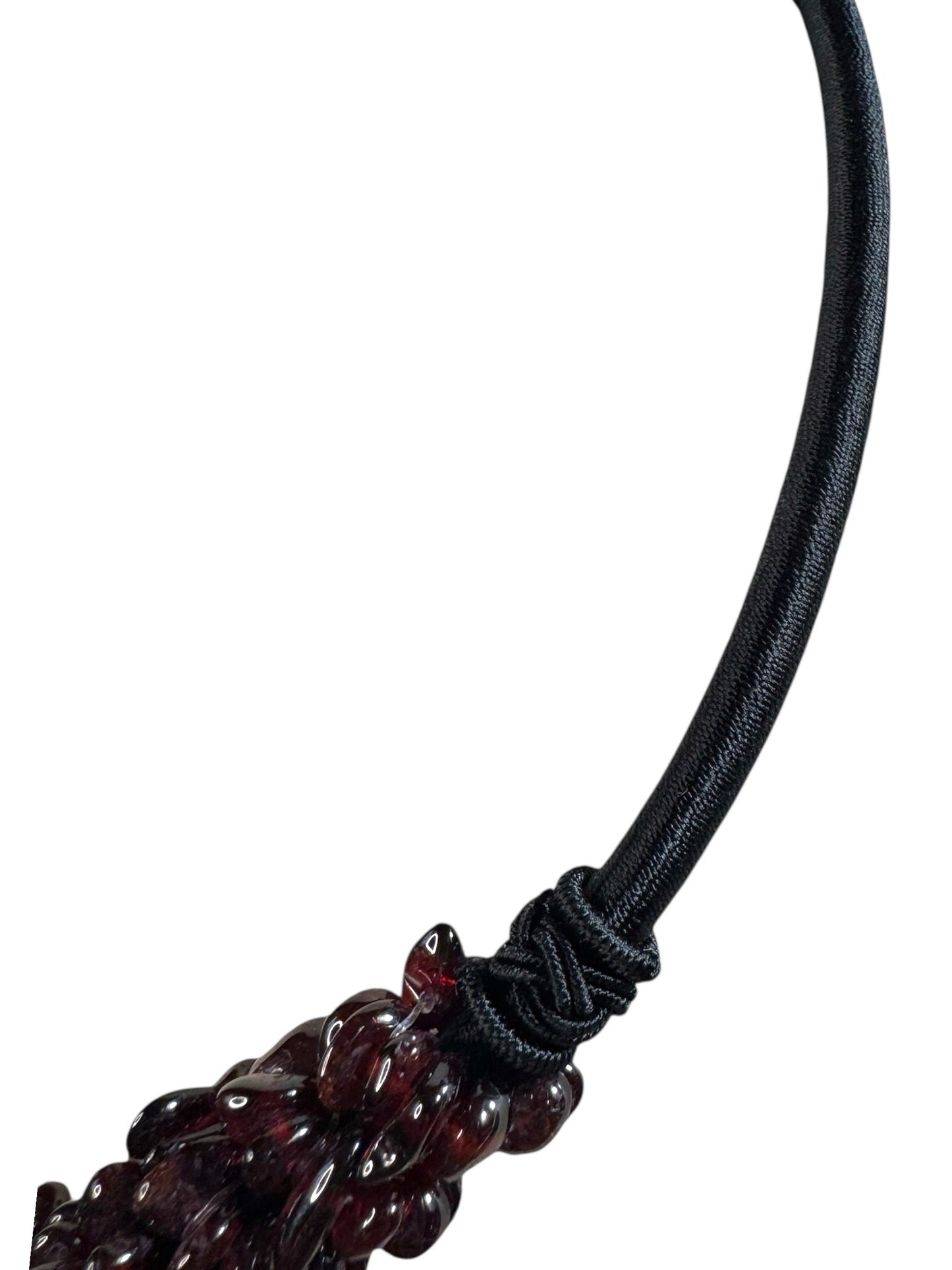 Natural Garnet Cabochon Choker Necklace with Silk Cord & Jadeite Bead Closure – 18” Adjustable