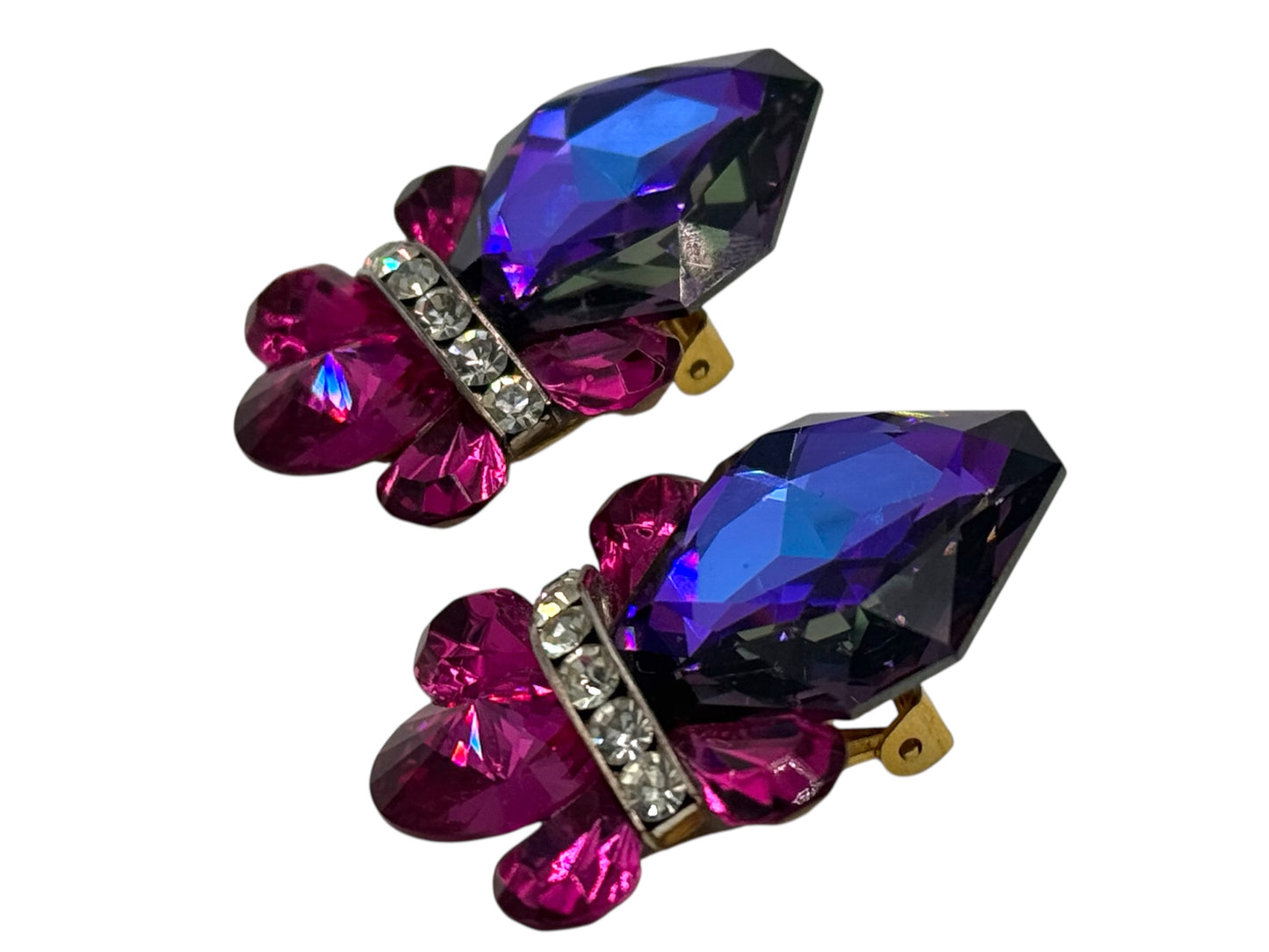 Wendy Gell “Nelly” 1980s Statement Clip-On Earrings – Swarovski Crystal, Signed Vintage