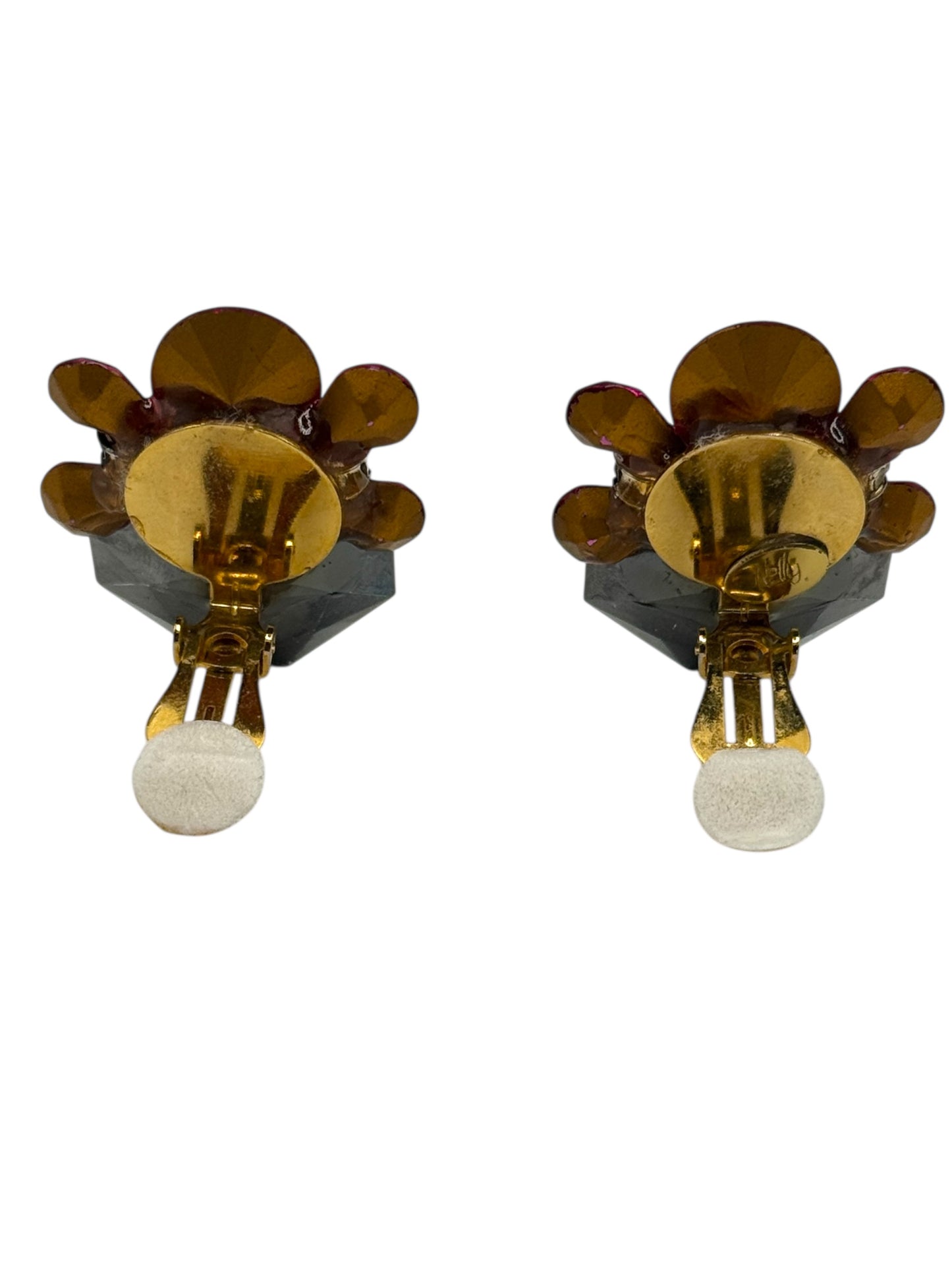 Wendy Gell “Nelly” 1980s Statement Clip-On Earrings – Swarovski Crystal, Signed Vintage