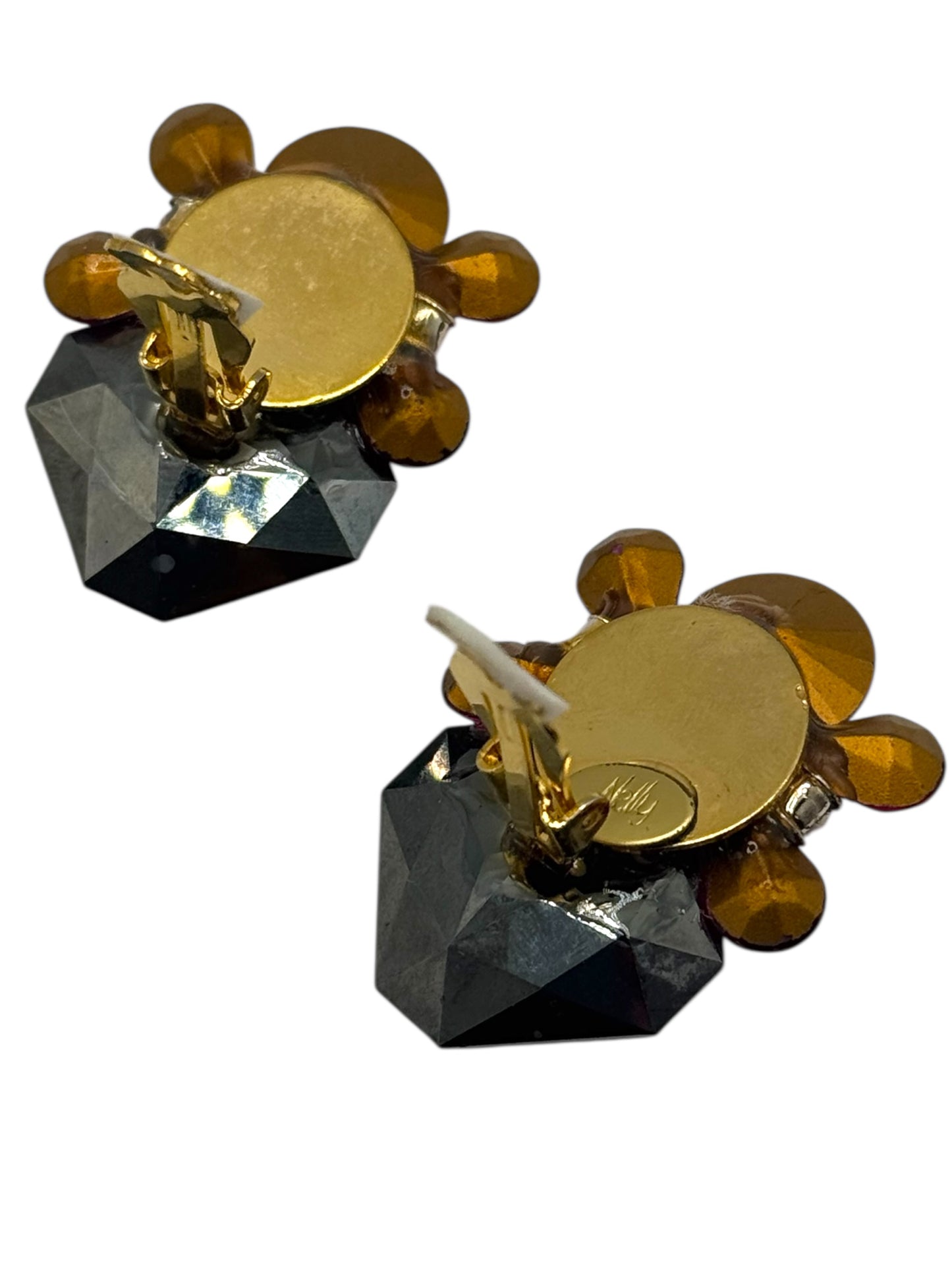 Wendy Gell “Nelly” 1980s Statement Clip-On Earrings – Swarovski Crystal, Signed Vintage