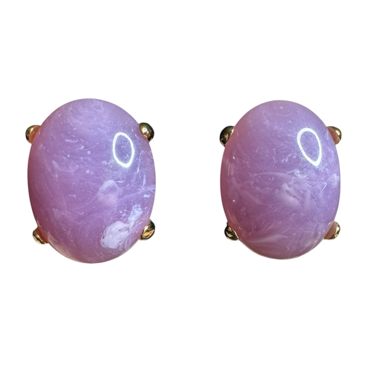 Vintage 1980s Joan Rivers Clip-On Earrings – Marbled Purple Lucite Oval with Gold-Tone Setting