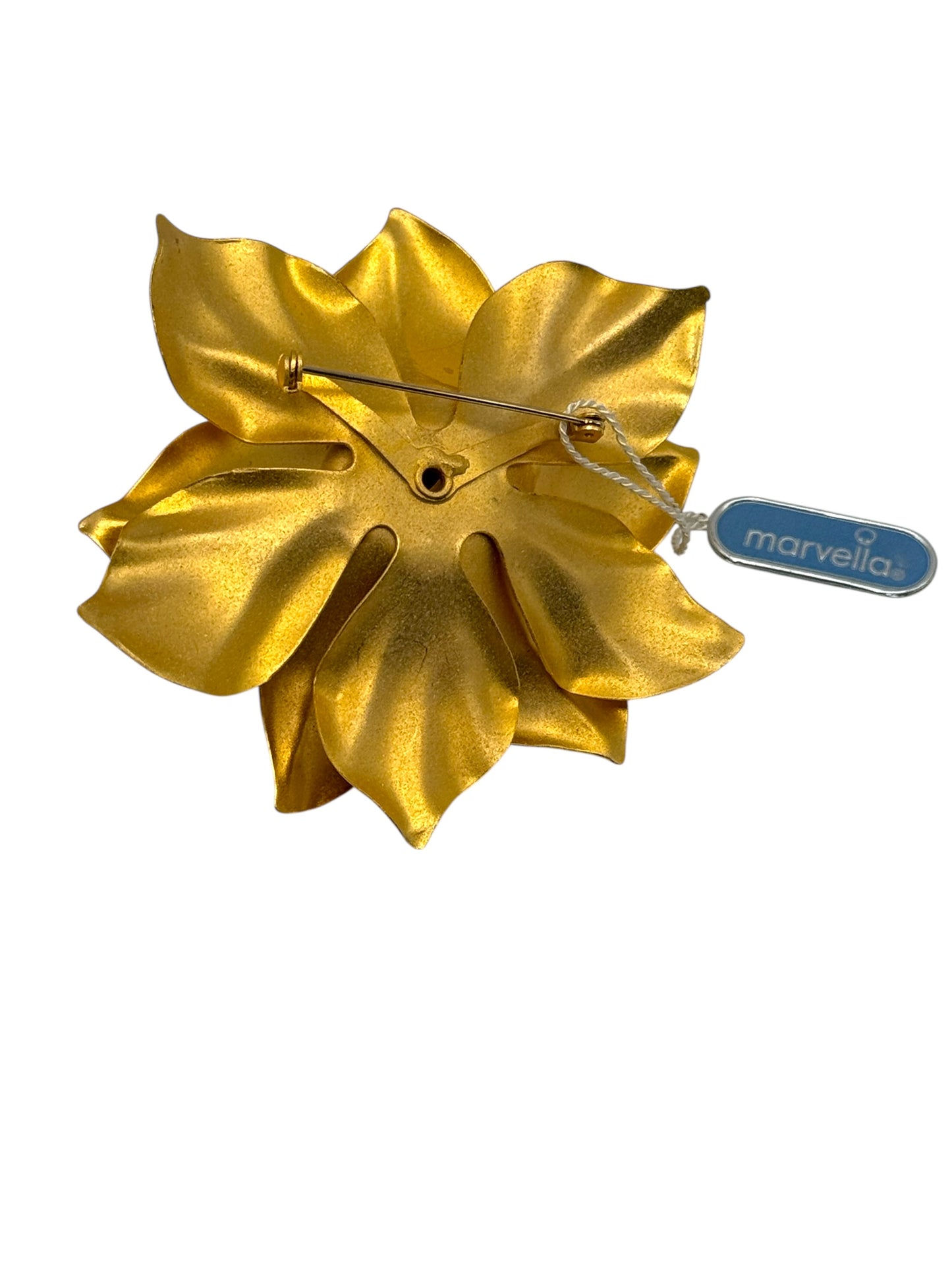Vintage Marvella Gold-Tone Dimensional Flower Brooch – Original Tag, Statement Floral Pin (Unsigned)