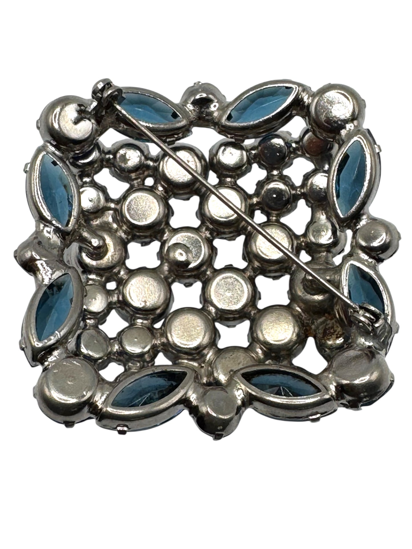 Vintage 1960s Sapphire Blue Aurora Borealis Domed Rhinestone Brooch | Layered Mid-Century Statement Jewelry
