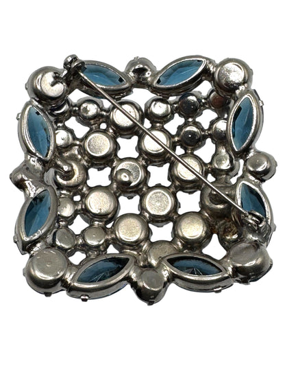 Vintage 1960s Sapphire Blue Aurora Borealis Domed Rhinestone Brooch | Layered Mid-Century Statement Jewelry