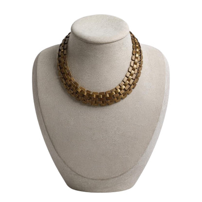 Rare 1950s Miriam Haskell Gold Gilt Chunky Link Choker – Signed Vintage Statement Necklace