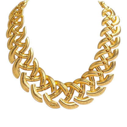 Vintage Napier patent pending articulated link necklace – chunky woven gold tone collar, 1950s–1960s statement jewelry