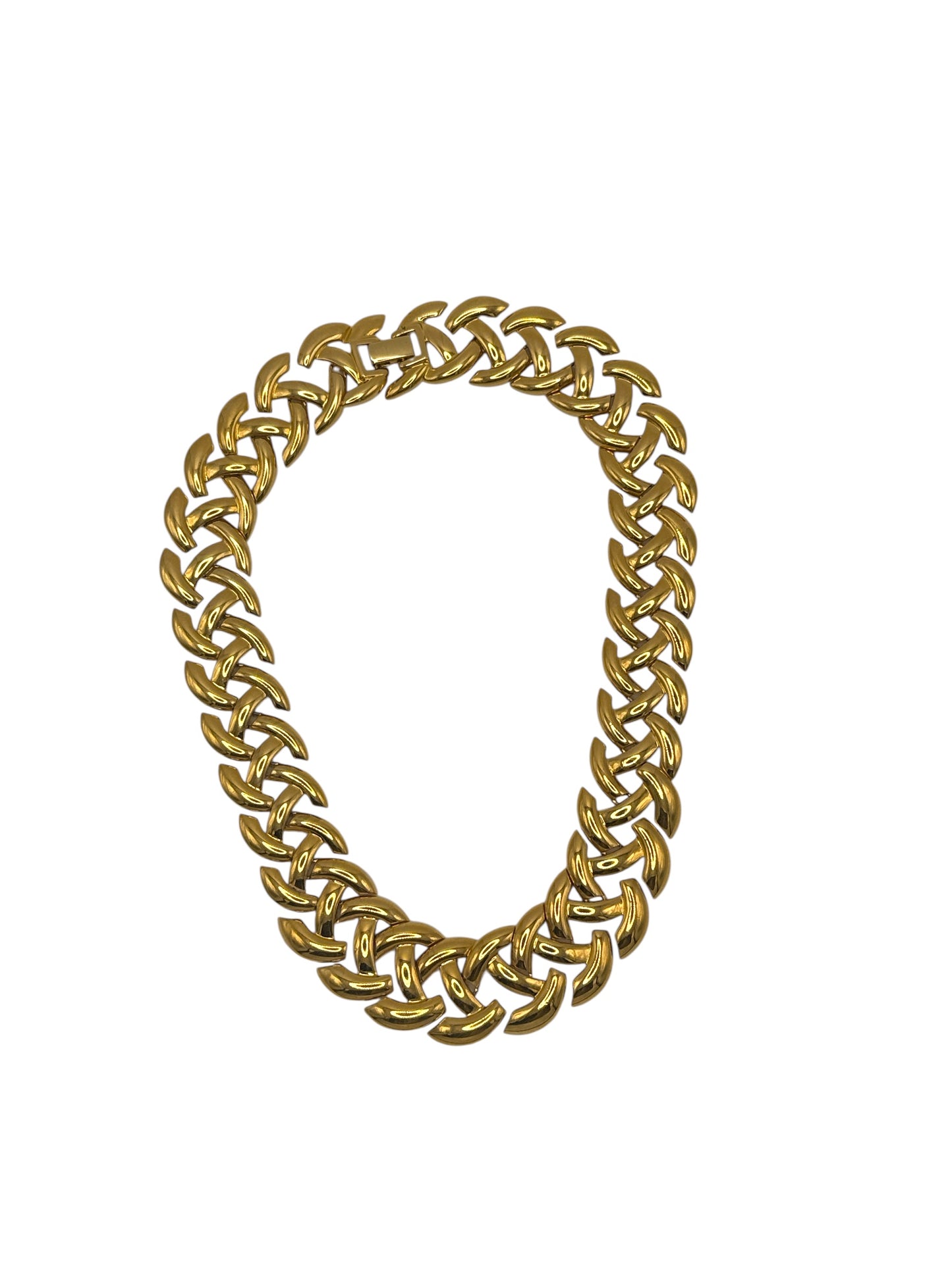 Vintage Napier patent pending articulated link necklace – chunky woven gold tone collar, 1950s–1960s statement jewelry