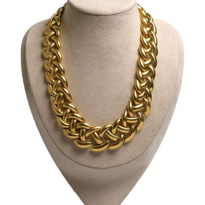 Vintage Napier patent pending articulated link necklace – chunky woven gold tone collar, 1950s–1960s statement jewelry
