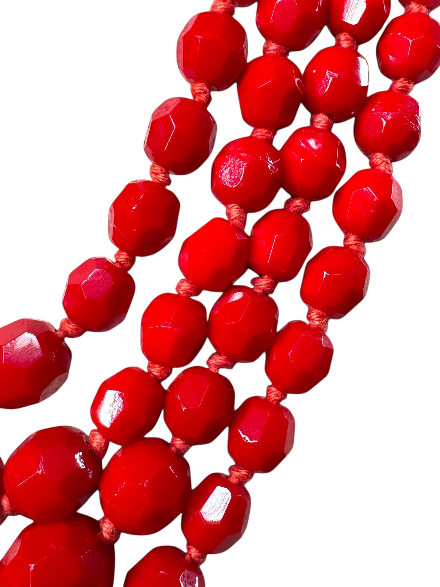 Vintage made in Germany four strand red faceted glass bead necklace – graduated mid-century statement jewelry