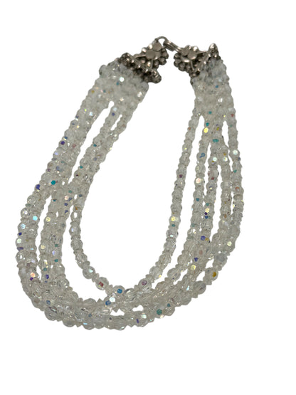 Vintage five-strand aurora borealis crystal necklace – signed made in Austria, dazzling mid-century statement jewelry