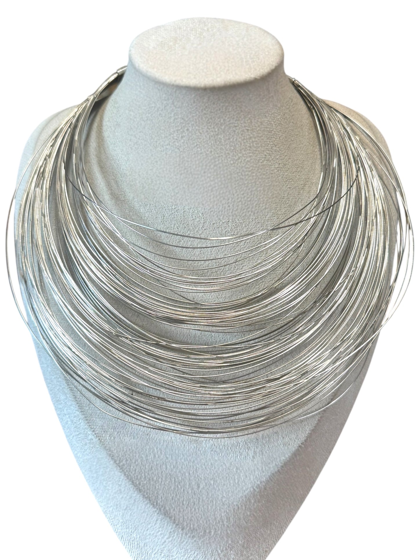 Rare vintage Vendome signed sculptural silver wire choker necklace – bold architectural statement jewelry