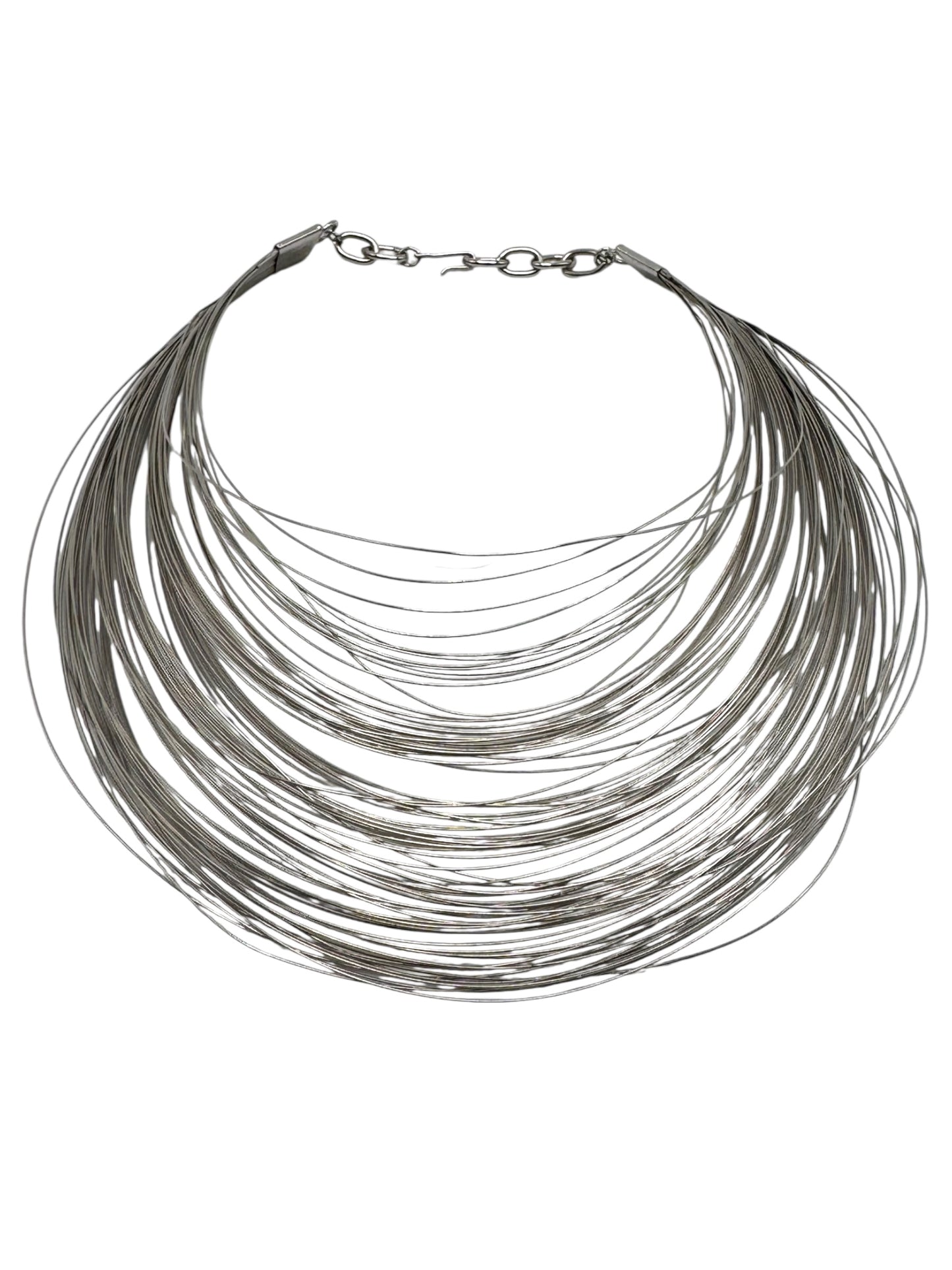 Rare vintage Vendome signed sculptural silver wire choker necklace – bold architectural statement jewelry