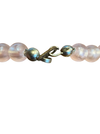 Vintage 1950s fruit salad necklace – frosted pastel plastic fruit clusters on pink beads
