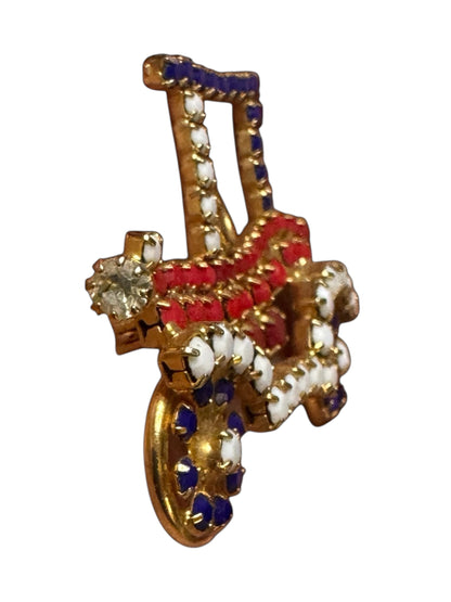 Vintage rhinestone Model T car brooch – red white blue patriotic Americana novelty pin, 1960s mid-century costume jewelry