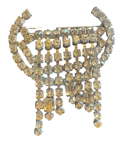 Vintage Art Deco Rhinestone Waterfall Brooch – Silver Tone & Baguette Accents