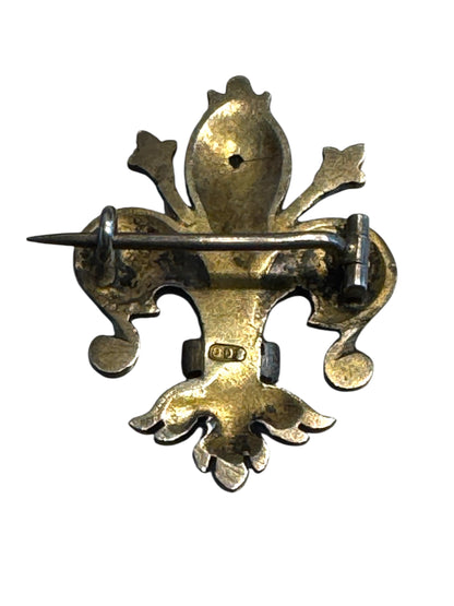Antique Silver Fleur-de-Lis Brooch with Persian Turquoise – 800 Silver Marked, 19th Century