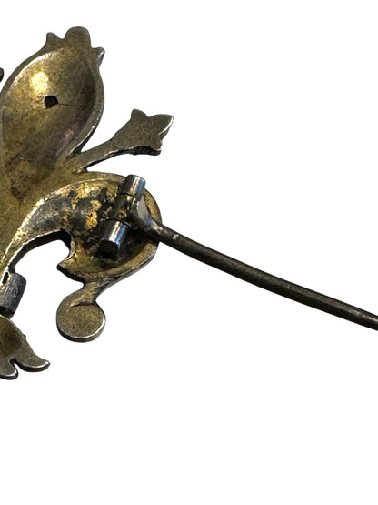 Antique Silver Fleur-de-Lis Brooch with Persian Turquoise – 800 Silver Marked, 19th Century