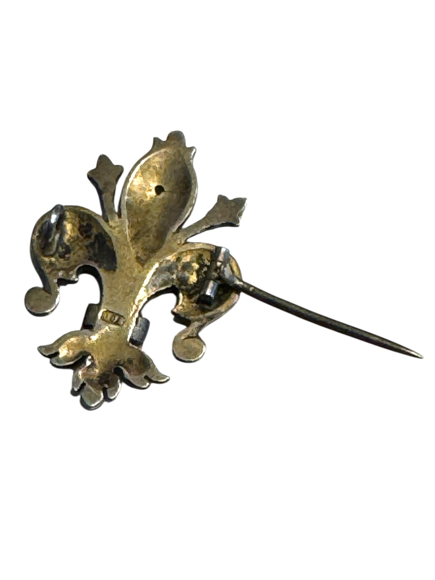 Antique Silver Fleur-de-Lis Brooch with Persian Turquoise – 800 Silver Marked, 19th Century