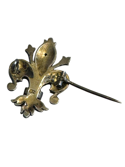 Antique Silver Fleur-de-Lis Brooch with Persian Turquoise – 800 Silver Marked, 19th Century