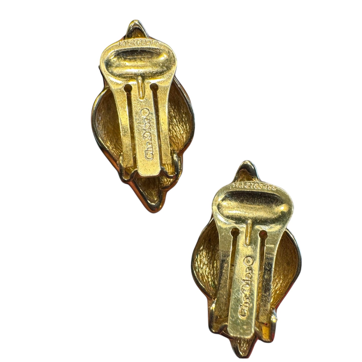 Vintage Christian Dior Couture Black Enamel & Crystal Clip-On Earrings – Signed Gold-Tone Designer Jewelry